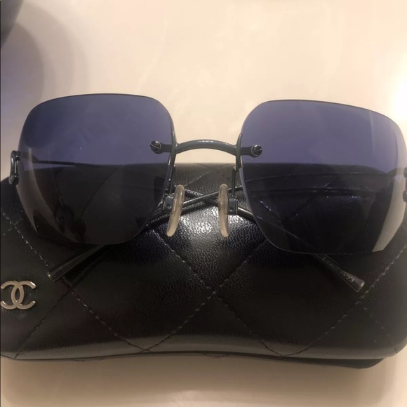 New Chanel Rectangular Rimless Sunglasses Blue - Picture 5 of 12